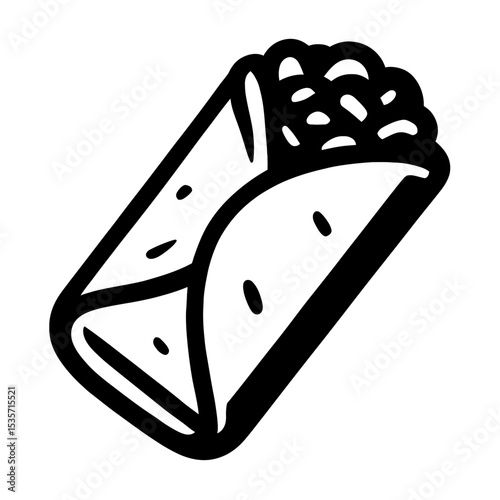 Shawarma or Burrito Wrap Outline Vector Icon - Fast Food Illustration