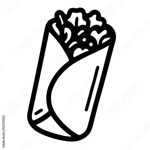 Shawarma or Burrito Wrap Outline Vector Icon - Fast Food Illustration