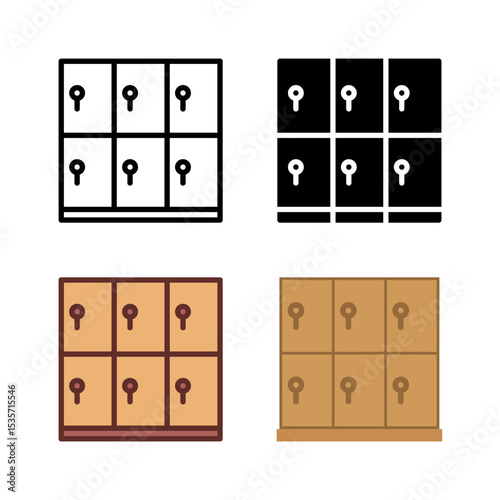 Icons of lockers and storage units, perfect for gyms, schools, offices, and secure personal item storage.