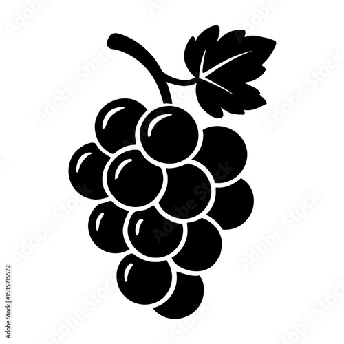 Bunch of Grapes Fruit with Leaf Vector Icon - Healthy Food Illustration