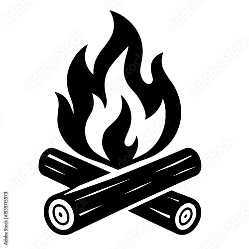 Campfire with Burning Logs and Flames Vector Icon - Outdoor Recreation