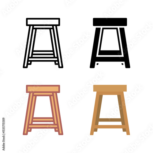 A versatile set of stool icons, including bar stools and counter stools, suitable for kitchens, bars, and casual seating.