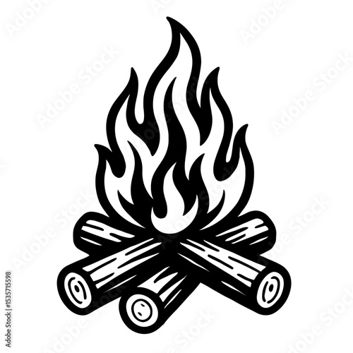 Campfire with Flames and Wood Logs Vector Icon - Outdoor Recreation