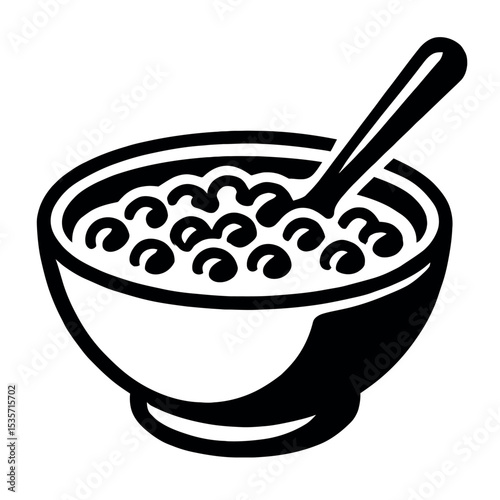 Breakfast Cereal Bowl with Spoon Icon - Vector Illustration for Healthy Eating, Morning Meals, and Food Concepts.