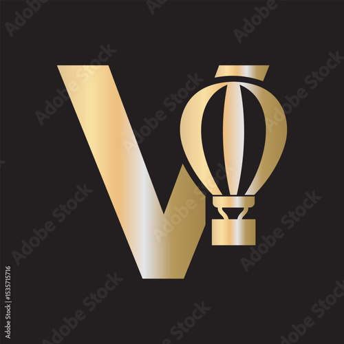 Parachute Logo combine with letter V vector template