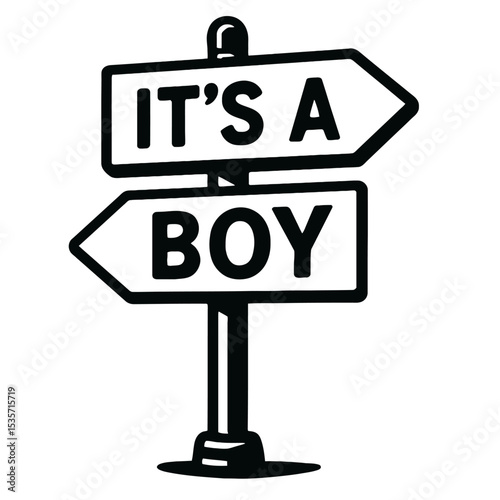 "It's a Boy" Signpost - Charming Vector Illustration for Newborn Announcements, Gender Reveals, and Baby Showers.