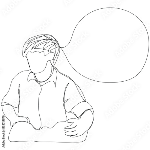 Sketch minimal concept man say think chat box drawing line art. Male boy think idea comment hand drawn continuous line concept white ioslated background.Abstract,vector,illustration.
