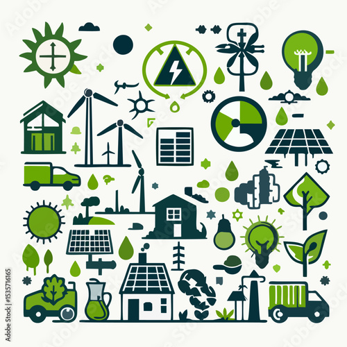 Sustainable Energy Symbols – Wind, Solar, Eco Power