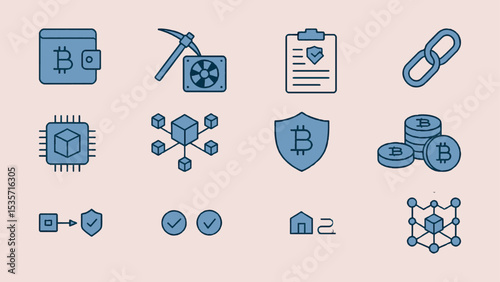 Blockchain Ecosystem Vector Icons - Crypto Wallets, Mining Rigs, Smart Contracts