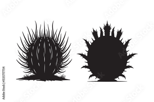Round Cactus Silhouette Vector Barrel Desert Plant Clipart for Art and Design