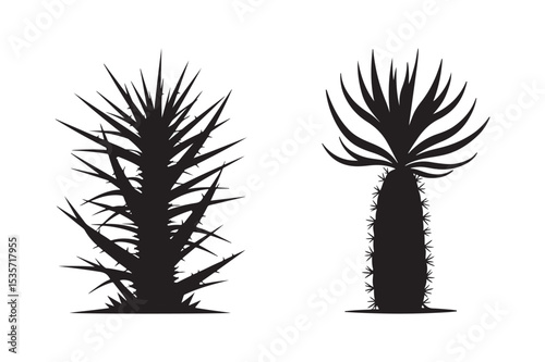 Agave and Yucca Silhouette Vector Desert Succulent Plant Clipart for Design Use