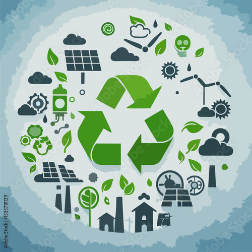 Sustainable Energy Symbols – Wind, Solar, Eco Power
