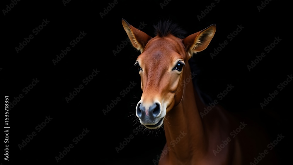 Naklejka premium Portrait of a Horse With Curious Expression Against a Black Background
