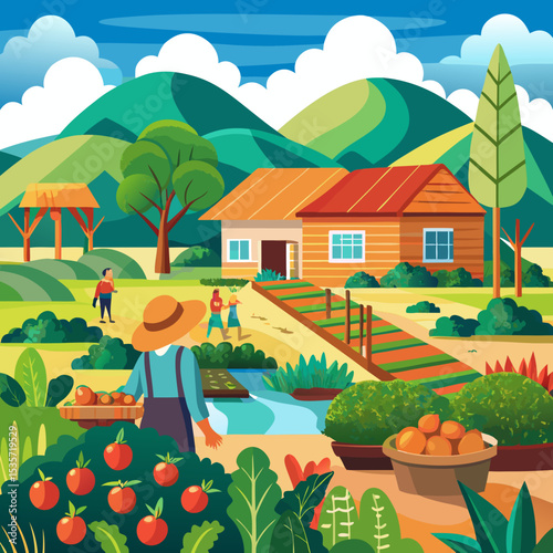 rural landscape with house and trees