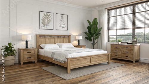 Serene Bedroom Wooden Furniture, Natural Light, Minimalist Decor, Wood Floor, Bed Design Bedroom Design, Interior Design