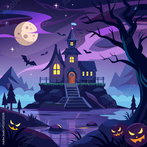 haunted house with bats