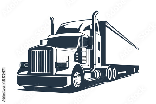 Freight Hauling Tractor-Trailer Symbol for Shipping tractor on White Background
