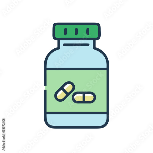 Colorful Medicine Bottle with Pills: Healthcare Icon