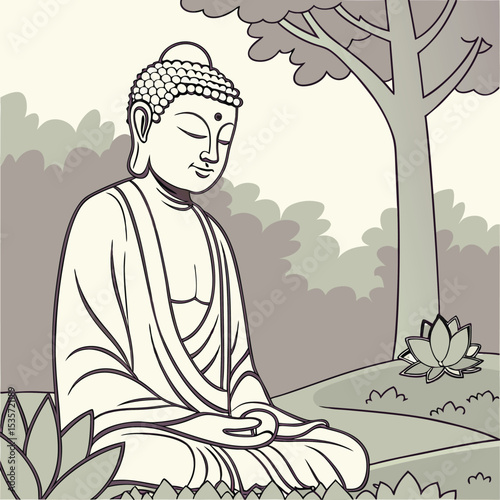 Lord Buddha Statue under a tree in white background
