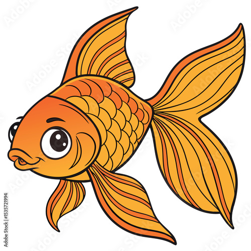 Cartoon golden fish swims cheerfully with its shiny scales, radiating happiness, transparent background