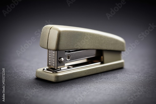 close-up of a metallic office stapler on dark background