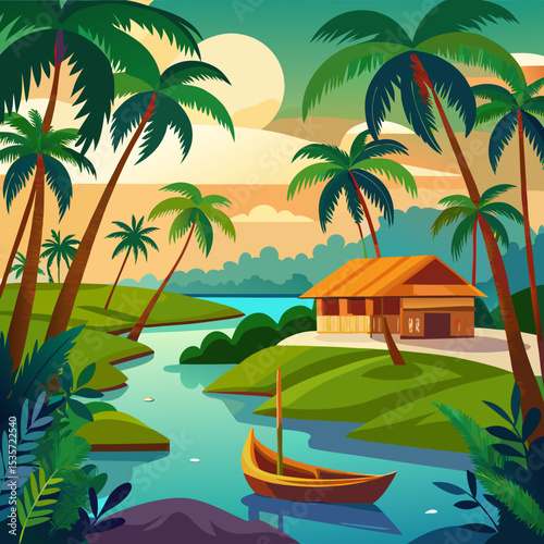 tropical island with palms