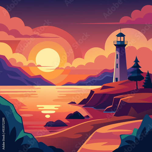 lighthouse in the sunset