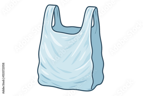 Plastic grocery bag vector illustration. Empty shopping carrier bag isolated on white. Concept of retail, consumerism, waste, single-use plastic, and environmental pollution.