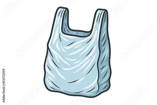 Plastic grocery bag vector illustration. Single-use carrier bag for shopping, supermarket. Concept of consumerism, waste, and environmental pollution. Isolated cartoon clipart.