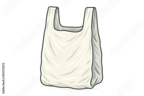 Plastic grocery bag vector illustration. Empty disposable carrier bag isolated on a white background. Single-use T-shirt bag for shopping, retail, supermarket. Concept for waste, pollution.