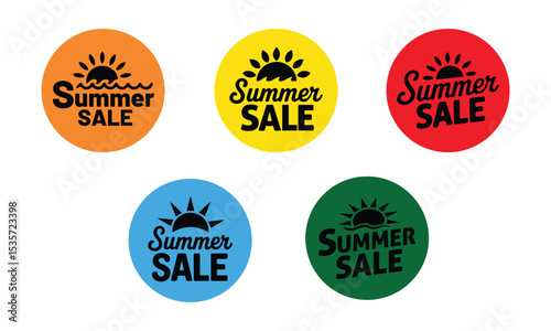 Summer Sale Circular icon set. Discount Promotion, sticker, badge, emblem, tag badge and labels design. Template banner shopping badges. vector illustration.	