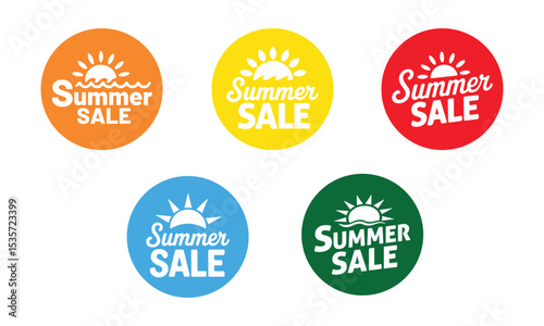 Summer Sale Circular icon set. Discount Promotion, sticker, badge, emblem, tag badge and labels design. Template banner shopping badges. vector illustration.	