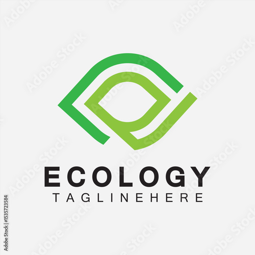 Letter E Logo Design with Leaf Concept. letter E geometric line leaf logo