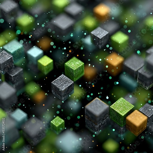 Pixel Dataflow Ribbon × Terracotta Binary Blocks: Floating in Silica Gray Digital Space with Modular Vector Grid, Pure 2D Quantum Construction
