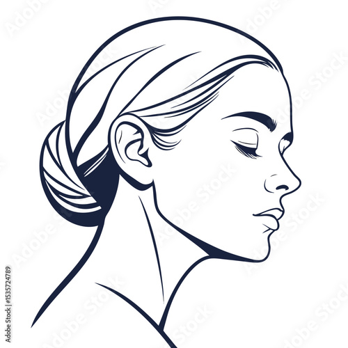 face of a young beautiful woman outline vector .eps