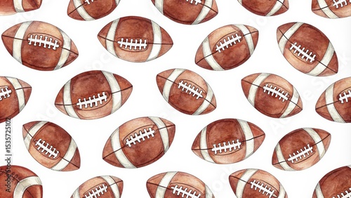 Watercolor American Football Seamless Pattern, Brown Leather Texture, Sports Background, Football Pattern American Football, Watercolor art