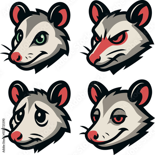 Expressive Opossum Mascot Head Vector Set