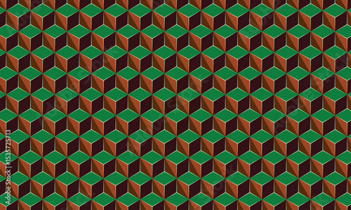 Seamless geometric pattern featuring colourful mosaic tiles with a retro heart and diamond design