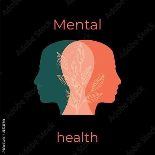 A silhouette of people with a head isolated. World Mental Health Day. The symbolism of mental health. Banner, poster, postcard dedicated to mental health
