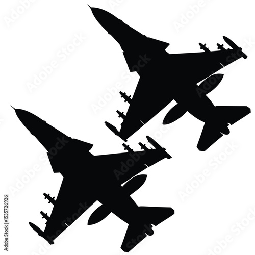 Dynamic Silhouette Showdown Two Fighter Jets Intertwined in a Dance of Aerial Prowess and Modern Military Technology