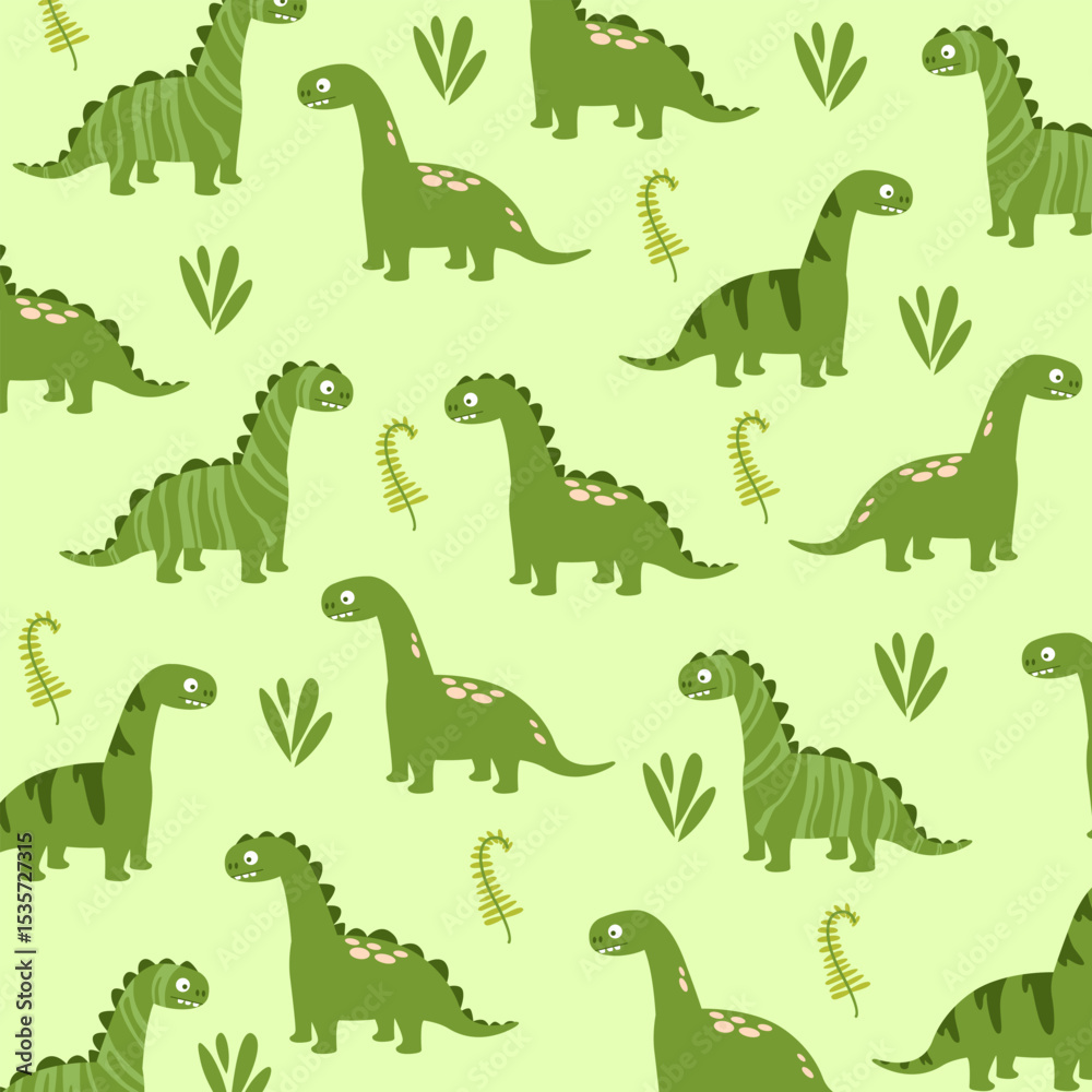 Obraz premium green illustration of Brontosaurus seamless cute design for kids apparel