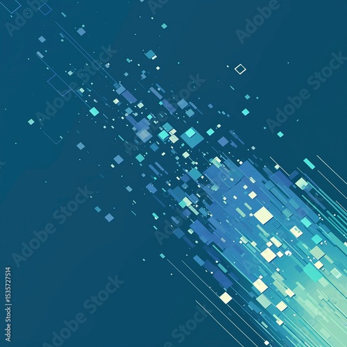 Pixel Dataflow Ribbon × Terracotta Binary Blocks: Floating in Silica Gray Digital Space with Modular Vector Grid, Pure 2D Quantum Construction