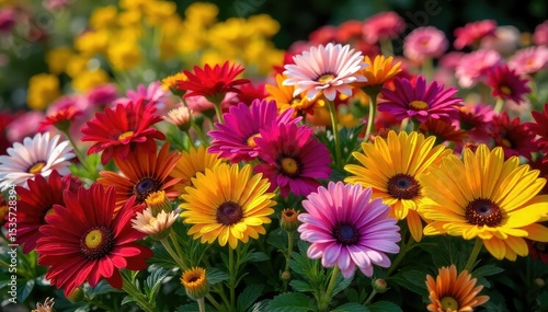 Wallpaper Mural Vibrant, lush bedding plants bursting with color and ready for planting Perfect for gardens, patios, and containers A stunning display of healthy, thriving blooms , botany, leaves, spring flowers Torontodigital.ca