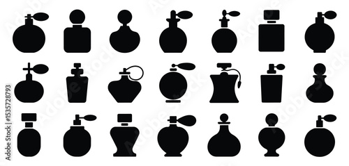 Collection of Black Silhouette Perfume Bottle Icons
