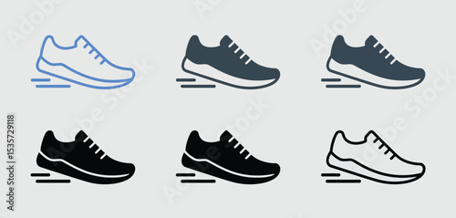 Running Shoe Icons in Various Colors and Styles