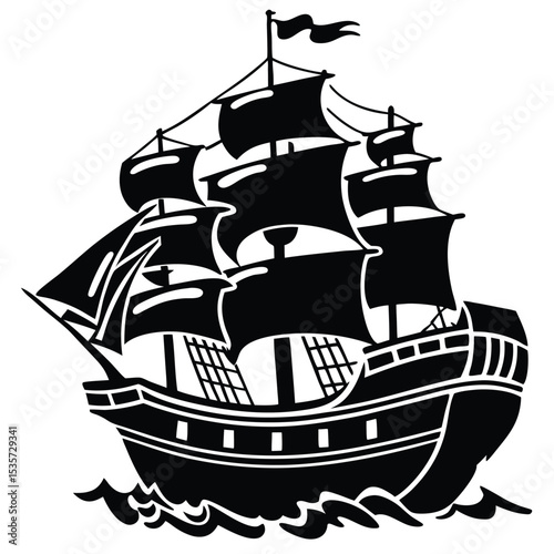 Silhouette of a Majestic Sailing Ship Navigating the Seas A Timeless Emblem of Exploration and Adventure