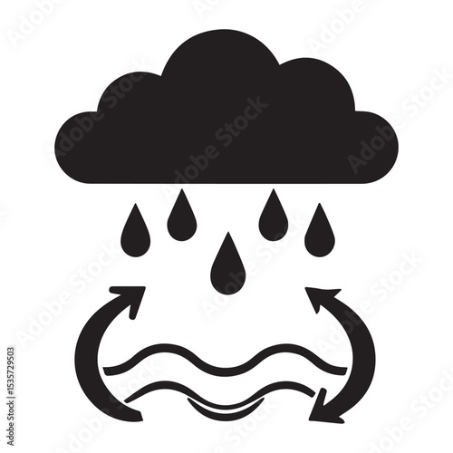Water cycle icon black and white illustration