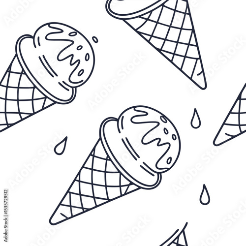  melting ice cream cones in repeating minimal line. eps
