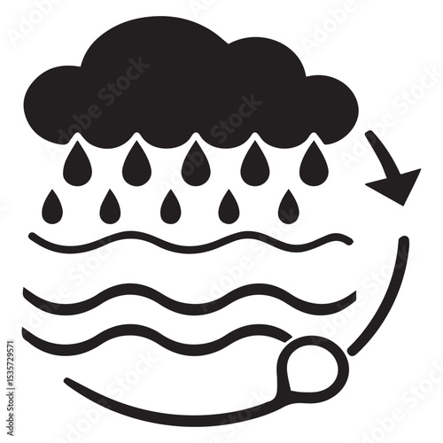 Water cycle icon black and white illustration