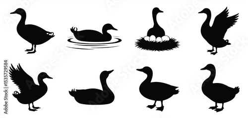 Collection of Eight Goose Silhouettes in Various Poses